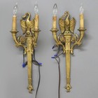 Pair Of Antique French Empire Figural Goose Gilt Bronze Two-light Sconces C1920