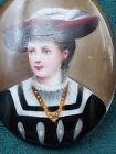Lovely Antique Lady s Hand Painted Portrait On Porcelain W  Brass Pin  C Clasp
