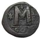 Byzantine Empire  Bronze Follis   Justin I  518-527 Ad  Constantinople Mint 