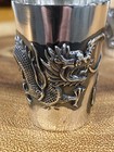 2 Antique Silver Chinese Baijiu Shot Glasses With Wrap Around Dragon Design