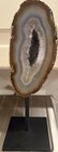 Large Polished Geode Agate Druzy Purple Crystals On Black Metal Stand Heavy