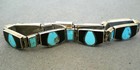 Southwestern Style Turquoise Jet Inlay Sterling Silver Hinged Panel Bracelet