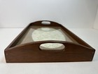 Antique Wooden Tray Hand Carved Detail Handles Glass Top Lace Floral Cottage Tea