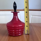 Vintage Empoli-style Red Glass Decanter With Shot Glasses Set Black Stopper