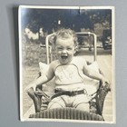 Vintage 1930s Wicker Stroller Baby Photo Antique Carriage Safety Belt Laughing