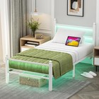 Camas Para Ni  os Kids Bed Twin Metal Bed Frame W  Led Headboard Girls Off-white