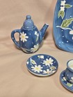 10pc Vintage Miniature Tea Set Porcelain Blue With Daisies  - Read