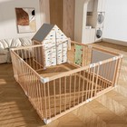 Natural Wood Baby Playpen 10 Panel Foldable Play Yard With Door Panel And