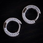 Men s Small White Gold Plated 925 Sterling Silver  Iced Hoop Earrings