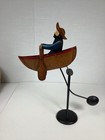 Vintage Balancing Toy Pendulum Painted Metal Man In A Row Boat 17 Inch High