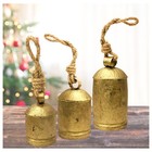 Set Of 3 Decorative Cow Bells Vintage Gold Christmas Decor