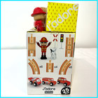 J adore Wooden Railway Train Set Tracks Fire Station Toy Montessori Educational