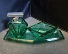 Vintage Echt Kristall Art Deco Perfume Bottle Vanity Set Emerald Green