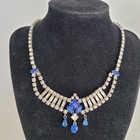 Givenchy Vintage Signed Art Nouveau Bib Necklace Glass Stone Silver Tone