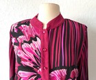Vintage Bob Mackie 100  Silk Wearable Art Hot Pink Floral Shirt L Shoulder Pads