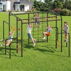 Metal Swing Set Playground Set W  Climbing Net Trapeze Bar Belt Swing Heavy-duty