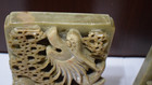 Chinese Vtg Hand Carved Reticulated Soapstone Bookends Set Phoenix Dragon Motif