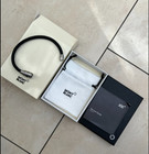 Montblanc Men s Bracelet Black Leather 21cm Silver Stainless Steel Luxury Gift