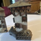 2 Vintage Primitive Style Hand Made  Wooden Tall Houses Folk Art