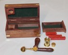 Letter Seal Wax Kit With Burner Spoon   Stamp In Wooden Wood Box Vintage Style