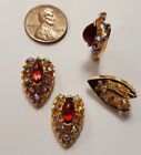 1 Crystal Ab Rhinestone Red Navette Leaf Ornate Gold Filigree Finding R804