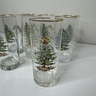 Set Of 7 Spode Highball Glasses Tumblers Christmas Tree W  Gold Rim 6 25 