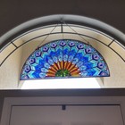 Tiffany Style Stained Glass Peacock Semi Circle Window Panel Suncatcher 35x18in