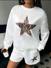White Sweatshirt And Jogger Short Set With Leopard Star
