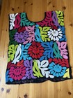 Mexican Black Blouse Shirt Top Embroidered Flowers Birds Chiapas M