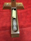 Vtg Wall Crucifix Wooden Cross Metallic Corpus Candle Holy Water Reservoir  3 