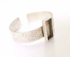 Hammered Rectangle Blank Bracelet Dry Flower Inlay Cuff Bezel Glass Adjustable 