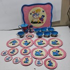 1940-50s Ohio Art  Red Plaid 14-pc Child   s Tin Tea Set 25 Pieces
