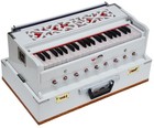 White Om Harmonium Traveler portable Type By Kaayna Musicals  9 Stops  3   Octave