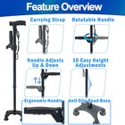 Walking Stick Cane Quad Four Prong Base  Adjustable Dual Handle  Self Standing