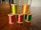 5 Vintage Wooden Spools Of Silk Thread