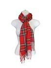 Renshun Red Tartan Plaid Rectangle Scarf 68 x13  Fringe Wrap Preppy Holiday
