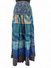 Indian Vintage Silk Sari Skirt  Tiers Skirt Dress For Women Elastic Waist 2 In 1