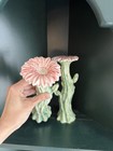 Vintage Ceramic Floral Flower-shaped Candle Holders Set Of 2 Green Pink