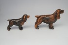 2 Vintage Bronze Cocker Spaniel Figurine Dog Paperweight Statue Trophy Craft
