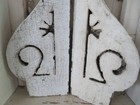 Pair Old Architectural Wood Corbels Brackets Chippy White Weathered Patina