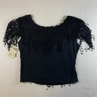 Vintage Y2k Black Lace Fringe Evening Top   Verda D   Made In Usa   Boutique 