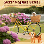 Wicker Dog Bike Basket  Rattan Pet Carrier For Small Dogs Cats With Protective G
