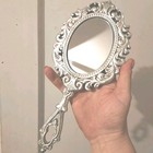 Vintage Hand Or Wall Mirror  Silver Ornate Resin Victorian Style Handheld Mirror