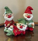 Hand Painted Ceramic Gnome Figurines Set Of 3 Christmas Vintage Elves
