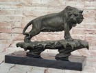 Hand Made Signed Bugatti Tiger Wildlife Solid Bronze Sculpture Figurine Decor