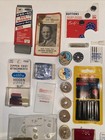 Lot Of Vintage Sewing Items Needles Buttons Spools Thimbles Buckles Box Lid 2 