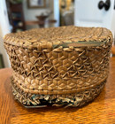 Very Old Antique Hand Weaved Basket And Lid Victorian Sewing  Fragile Sold As Is