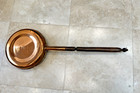 Vintage Villedieu Copper Bed Warmer 28  Wood Handle
