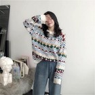 Women Knitted Top Sweater Jumper Pullover Long Sleeve Geometric Casual Loose