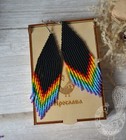 Tribal Earrings Native Large Boho American Seed Beads Handmade Multicolor